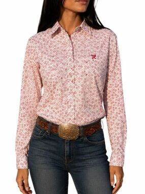 Ultra Twenty X Medium Pink Pearl Snap Western Cowgirl 100% Cotton Shirt